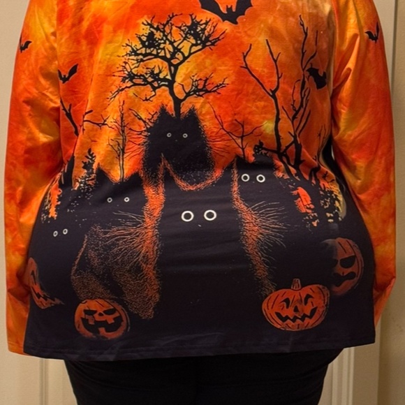 BloomChic Halloween Cats & Pumpkins V-Neck Long Sleeve Top – Plus - Picture 2 of 11